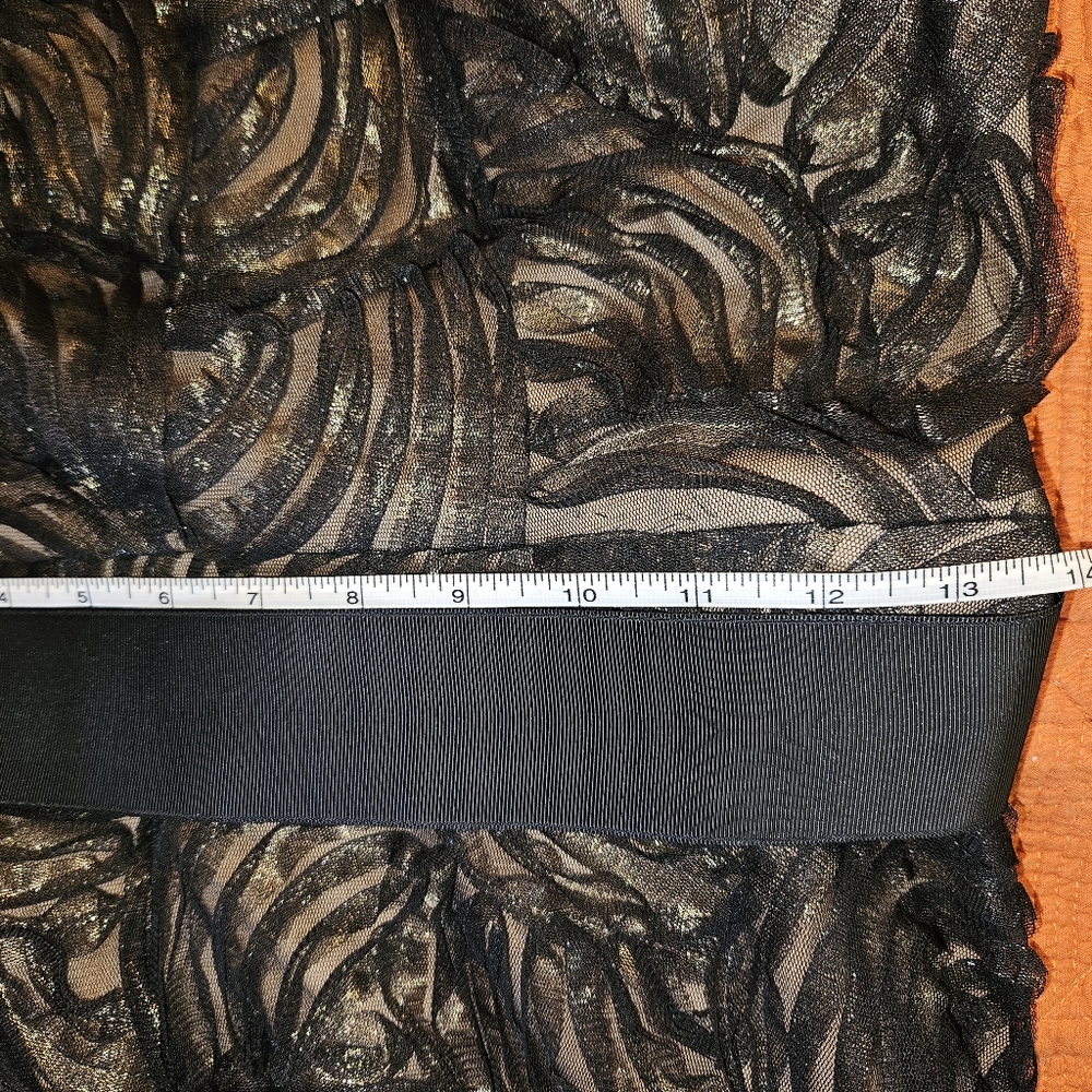 Tadashi Shoji Floral Black Gold Midi Cocktail Dress Size 6 - Picture 6 of 13